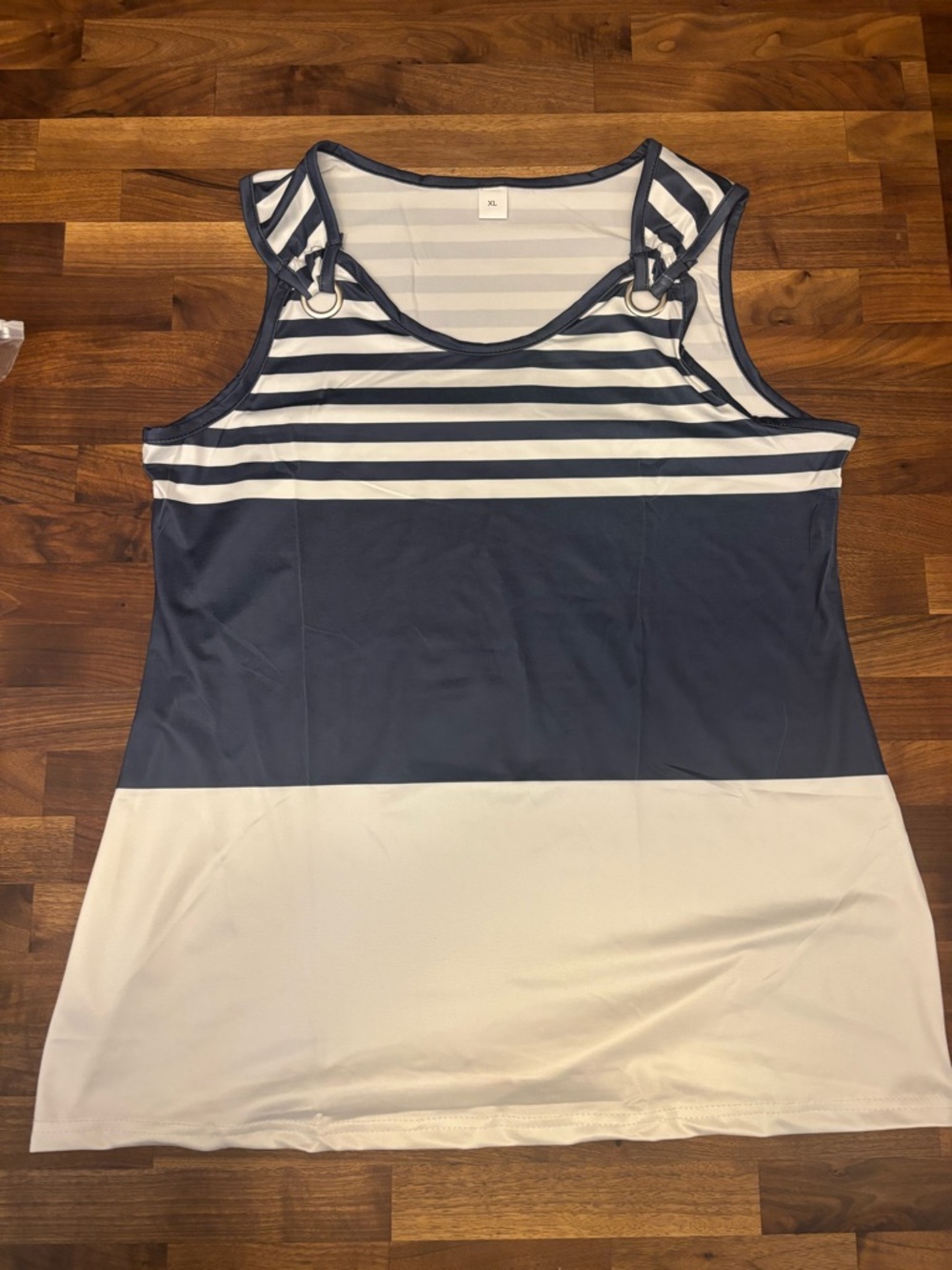 Navy & White Striped Ring-Shoulder Tank Top